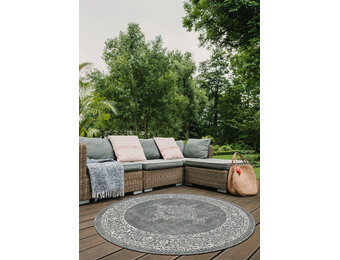 Brussels Vintage Buitenkleed – Rond - Indoor & Outdoor Vloerkleed – Tuinkleed, Balkonkleed – Zilver Grijs