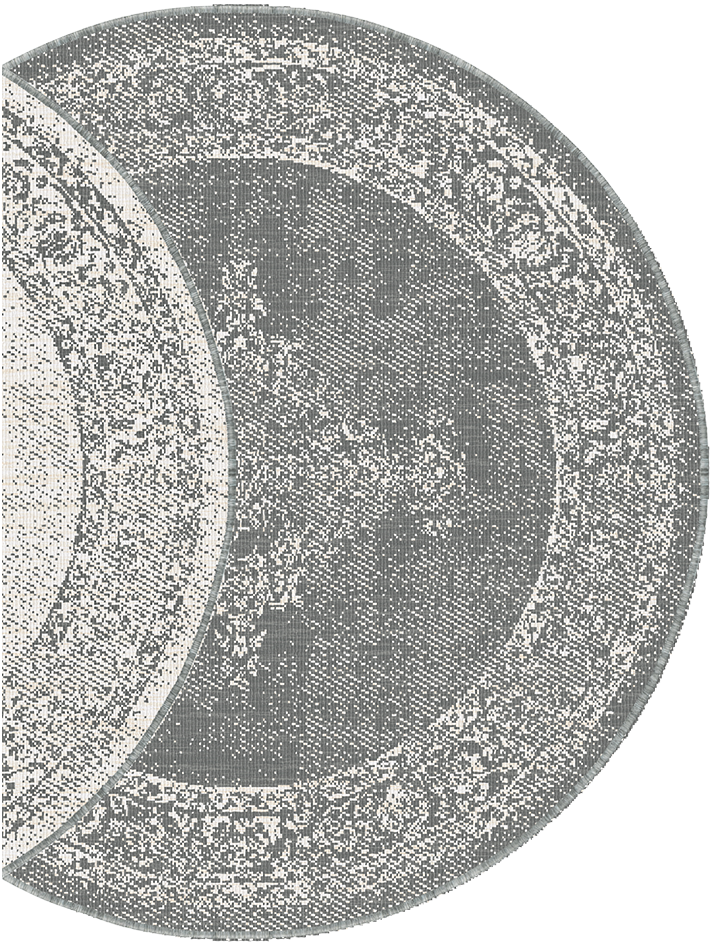 Brussels Vintage Buitenkleed – Rond - Indoor & Outdoor Vloerkleed – Tuinkleed, Balkonkleed – Zilver Grijs