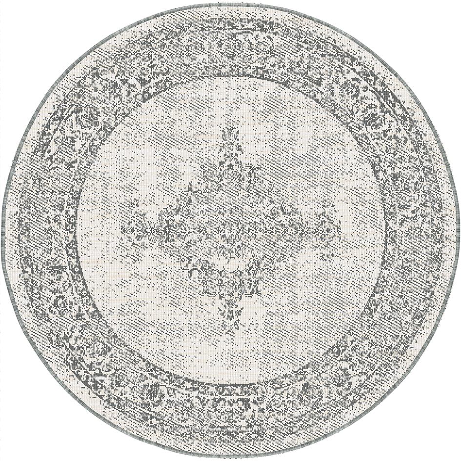 Brussels Vintage Buitenkleed – Rond - Indoor & Outdoor Vloerkleed – Tuinkleed, Balkonkleed – Zilver Grijs