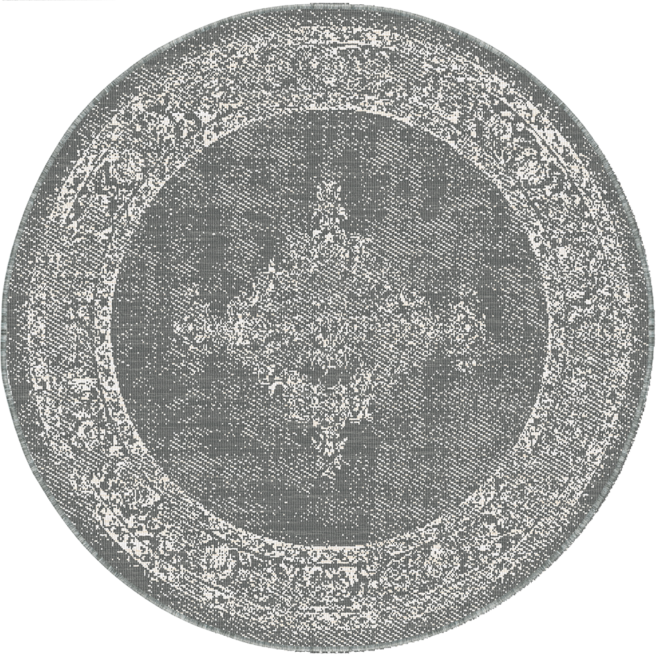 Brussels Vintage Buitenkleed – Rond - Indoor & Outdoor Vloerkleed – Tuinkleed, Balkonkleed – Zilver Grijs