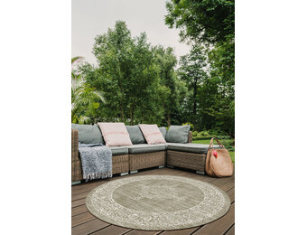 Brussels Vintage Buitenkleed – Rond - Indoor & Outdoor Vloerkleed – Tuinkleed, Balkonkleed – Linnen Beige