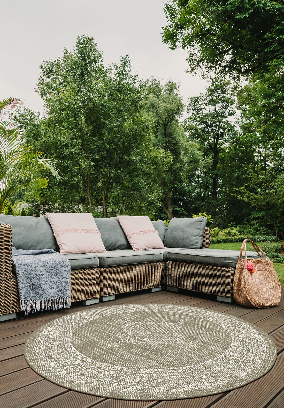 Brussels Vintage Buitenkleed – Rond - Indoor & Outdoor Vloerkleed – Tuinkleed, Balkonkleed – Linnen Beige