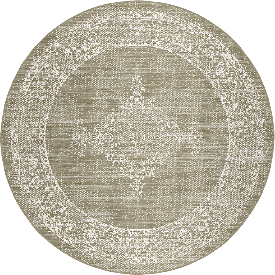Brussels Vintage Buitenkleed – Rond - Indoor & Outdoor Vloerkleed – Tuinkleed, Balkonkleed – Linnen Beige