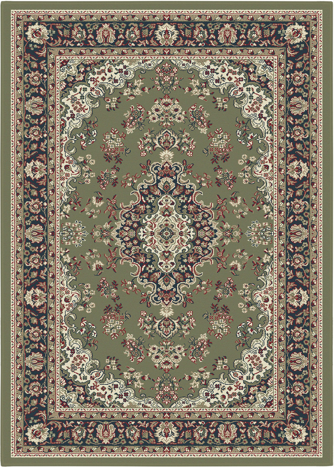 Nain Klassiek Medaillon - Laagpolig Oosters Vloerkleed - Vintage Tapijt - Groen