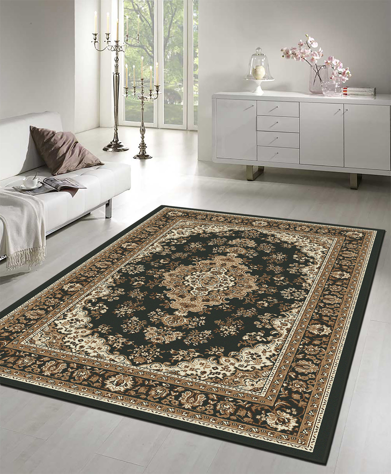 Nain Klassiek Medaillon - Laagpolig Oosters Vloerkleed - Vintage Tapijt - Zwart