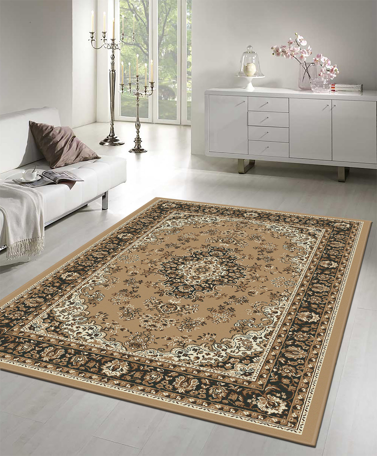 Nain Klassiek Medaillon - Laagpolig Oosters Vloerkleed - Vintage Tapijt - Beige