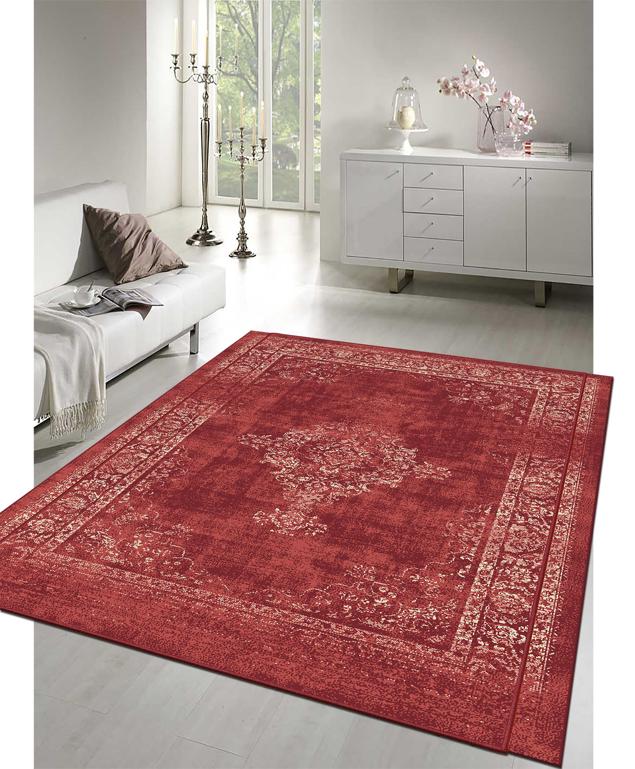 Istanbul Vintage - Laagpolig Vloerkleed - Retro Tapijt - Rood
