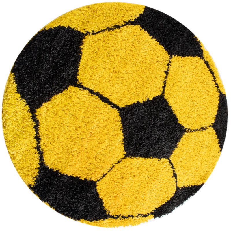 Outlet - Fun Voetbal Kinderkamer Rond Vloerkleed Hoogpolig Geel - 100 CM ROND