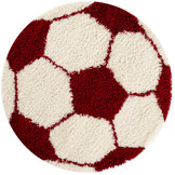 Outlet - Fun Voetbal Kinderkamer Rond Vloerkleed Hoogpolig Rood Wit - 100CM ROND
