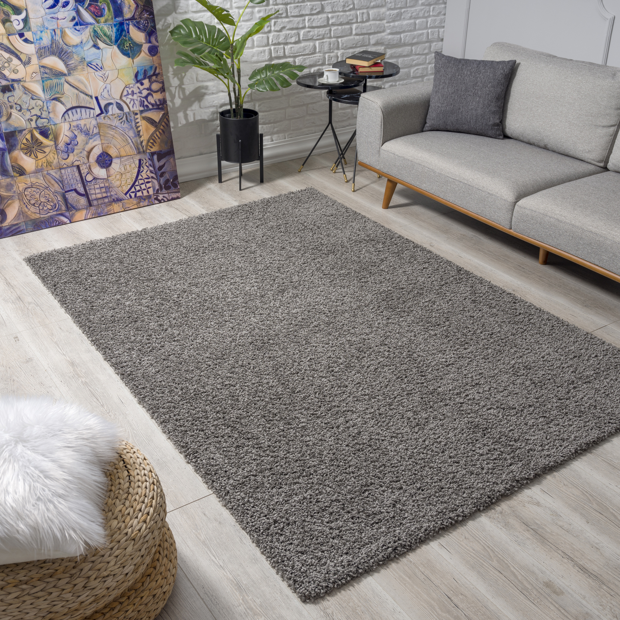 Outlet - Shaggy Vloerkleed Grijs Hoogpolig - 120x170 CM