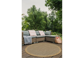 Brussels Uni Kader Buitenkleed – Rond - Indoor & Outdoor Vloerkleed – Tuinkleed, Balkonkleed – Jute Beige