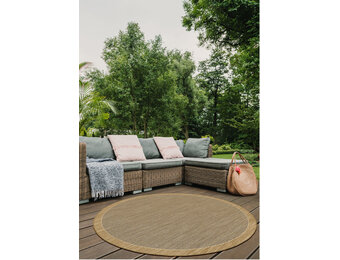 Brussels Uni Kader Buitenkleed – Rond - Indoor & Outdoor Vloerkleed – Tuinkleed, Balkonkleed – Jute Beige