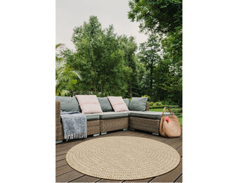 Brussels Vintage Buitenkleed – Rond - Indoor & Outdoor Vloerkleed – Tuinkleed, Balkonkleed – Jute Beige Wit