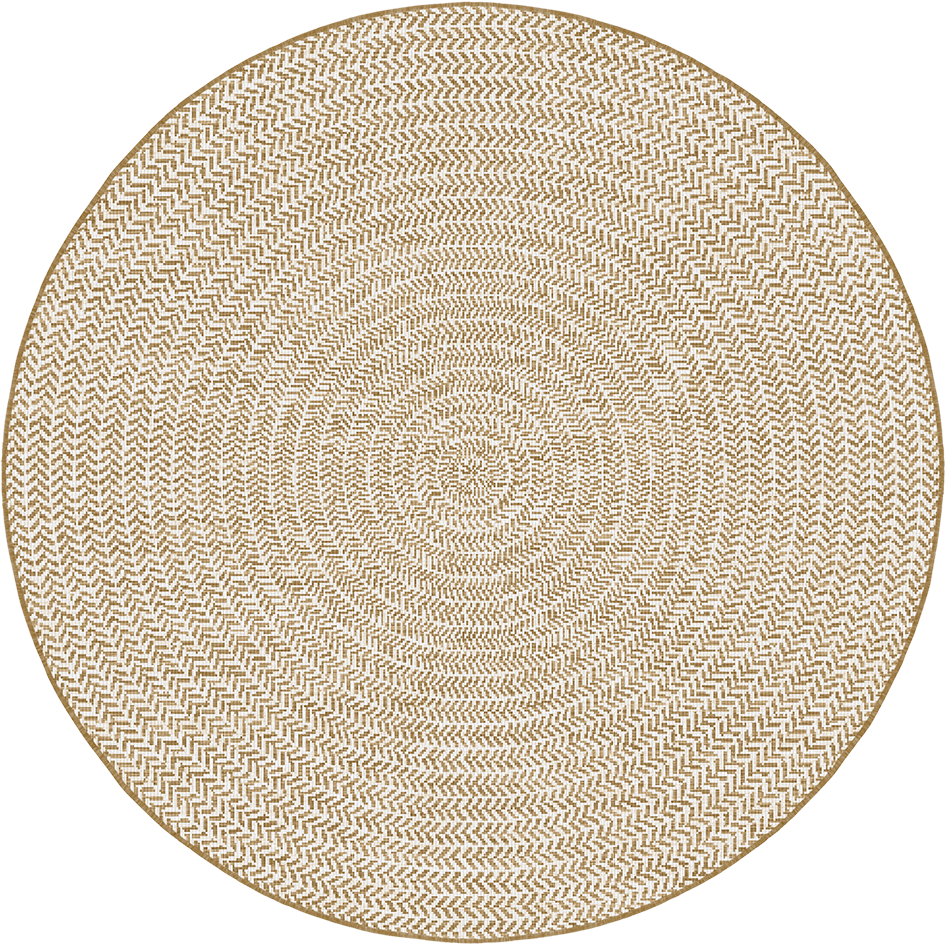 Brussels Vintage Buitenkleed – Rond - Indoor & Outdoor Vloerkleed – Tuinkleed, Balkonkleed – Jute Beige Wit