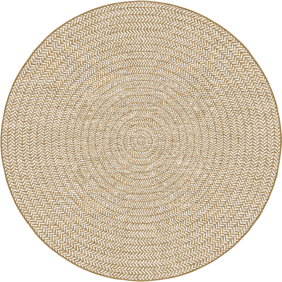 Brussels Vintage Buitenkleed – Rond - Indoor & Outdoor Vloerkleed – Tuinkleed, Balkonkleed – Jute Beige Wit