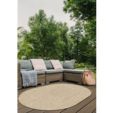Brussels Vintage Buitenkleed – Ovaal - Effen Indoor & Outdoor Vloerkleed – Tuinkleed, Balkonkleed – Jute Beige Wit