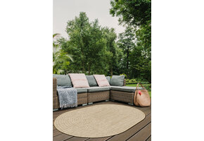 Brussels Vintage Buitenkleed – Ovaal - Effen Indoor & Outdoor Vloerkleed – Tuinkleed, Balkonkleed – Jute Beige Wit