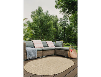 Brussels Vintage Buitenkleed – Ovaal - Effen Indoor & Outdoor Vloerkleed – Tuinkleed, Balkonkleed – Jute Beige Wit