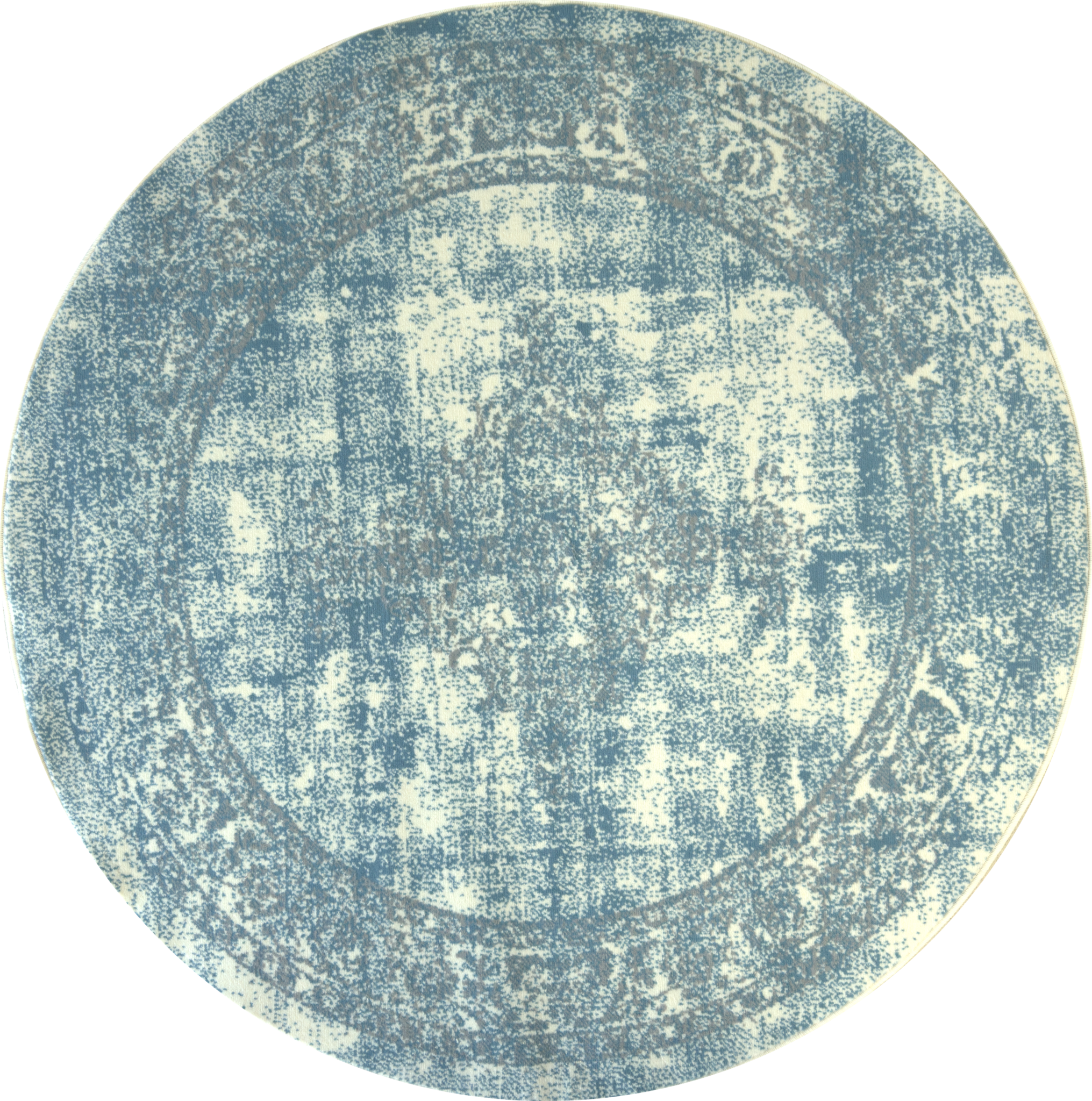 Istanbul Vintage - Laagpolig Vloerkleed - Rond - Retro Tapijt - Creme Blauw