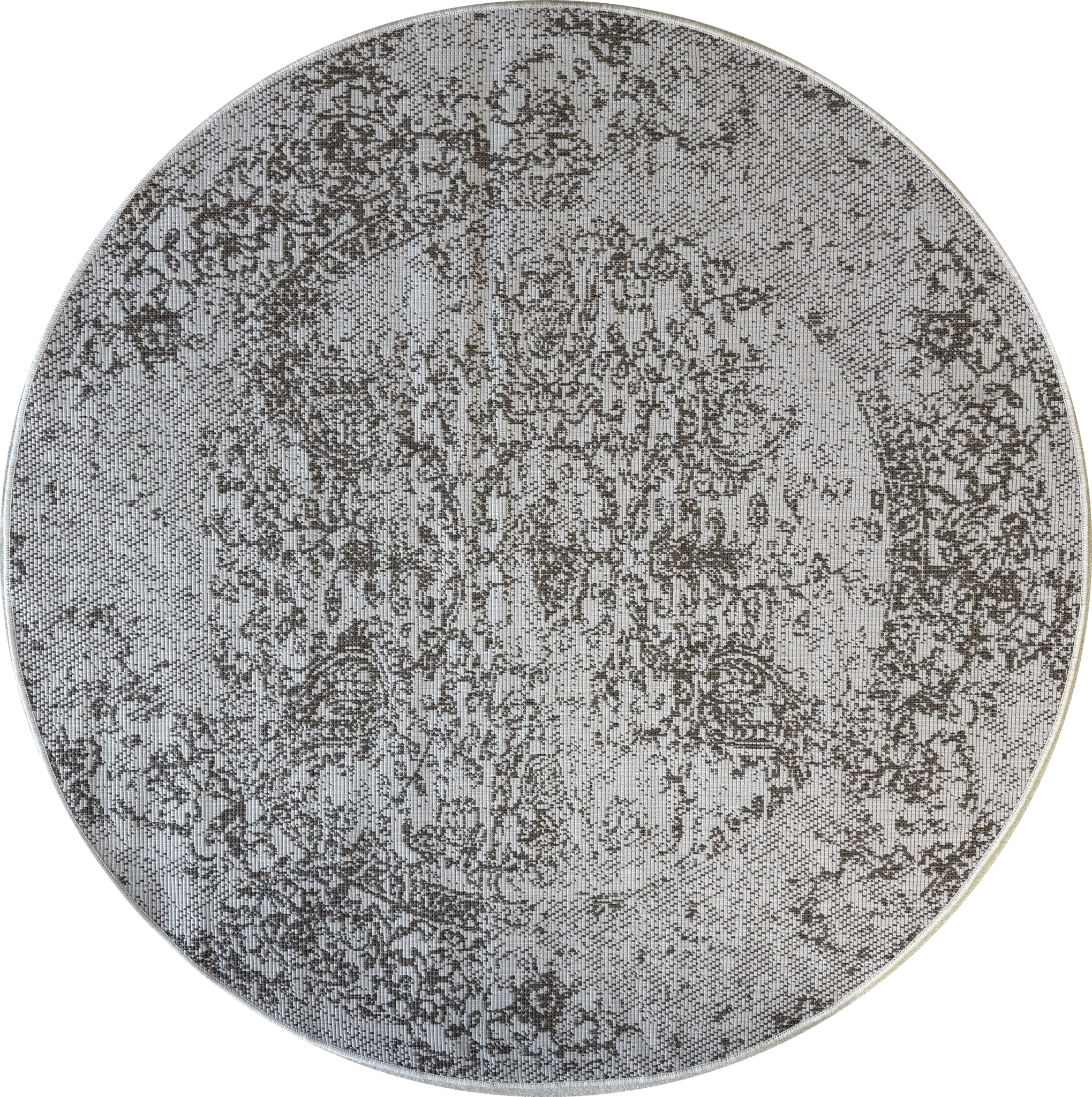 Brussels Vintage Buitenkleed – Rond - Indoor & Outdoor Vloerkleed – Tuinkleed, Balkonkleed – Creme Beige