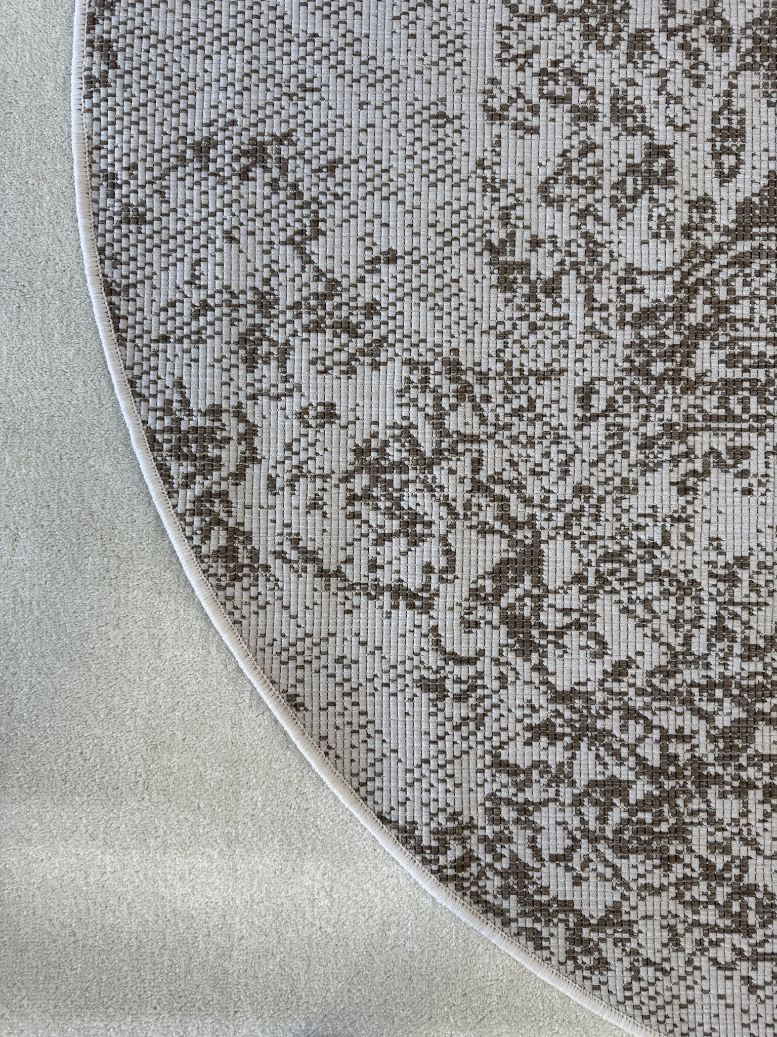Brussels Vintage Buitenkleed – Rond - Indoor & Outdoor Vloerkleed – Tuinkleed, Balkonkleed – Creme Beige