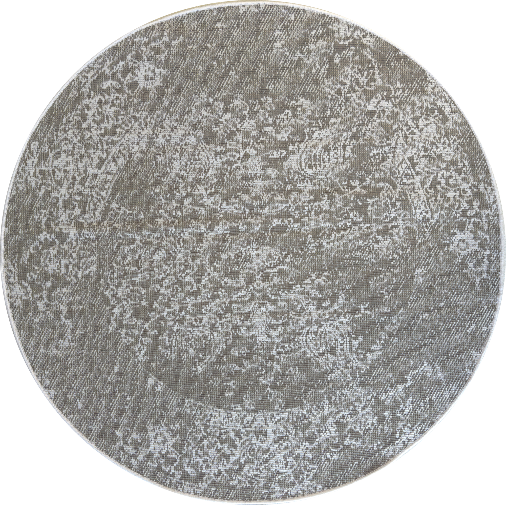 Brussels Vintage Buitenkleed – Rond - Indoor & Outdoor Vloerkleed – Tuinkleed, Balkonkleed – Creme Beige