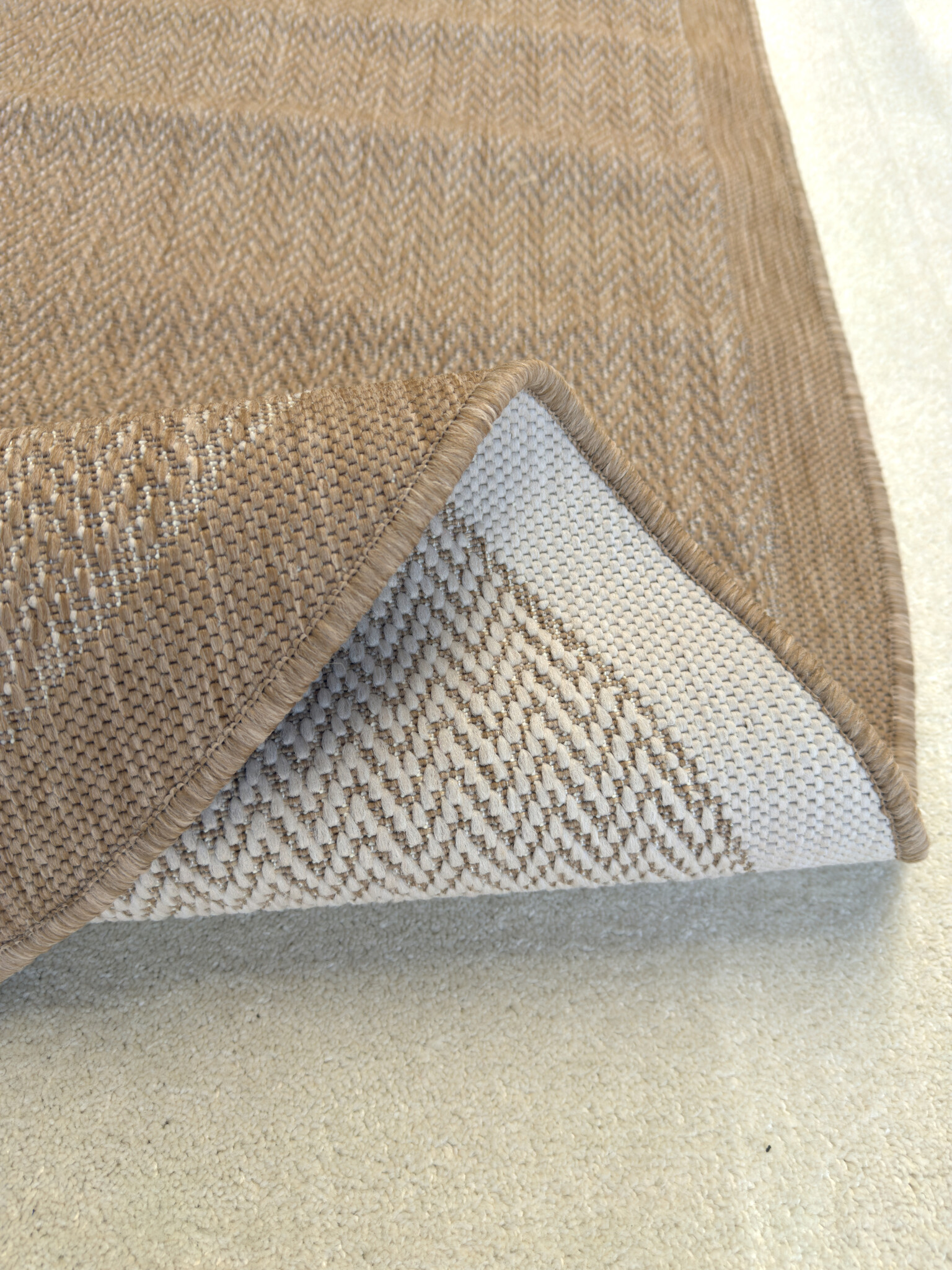 Brussels Kader Buitenkleed – Ovaal - Effen Indoor & Outdoor Vloerkleed – Tuinkleed, Balkonkleed – Jute Beige