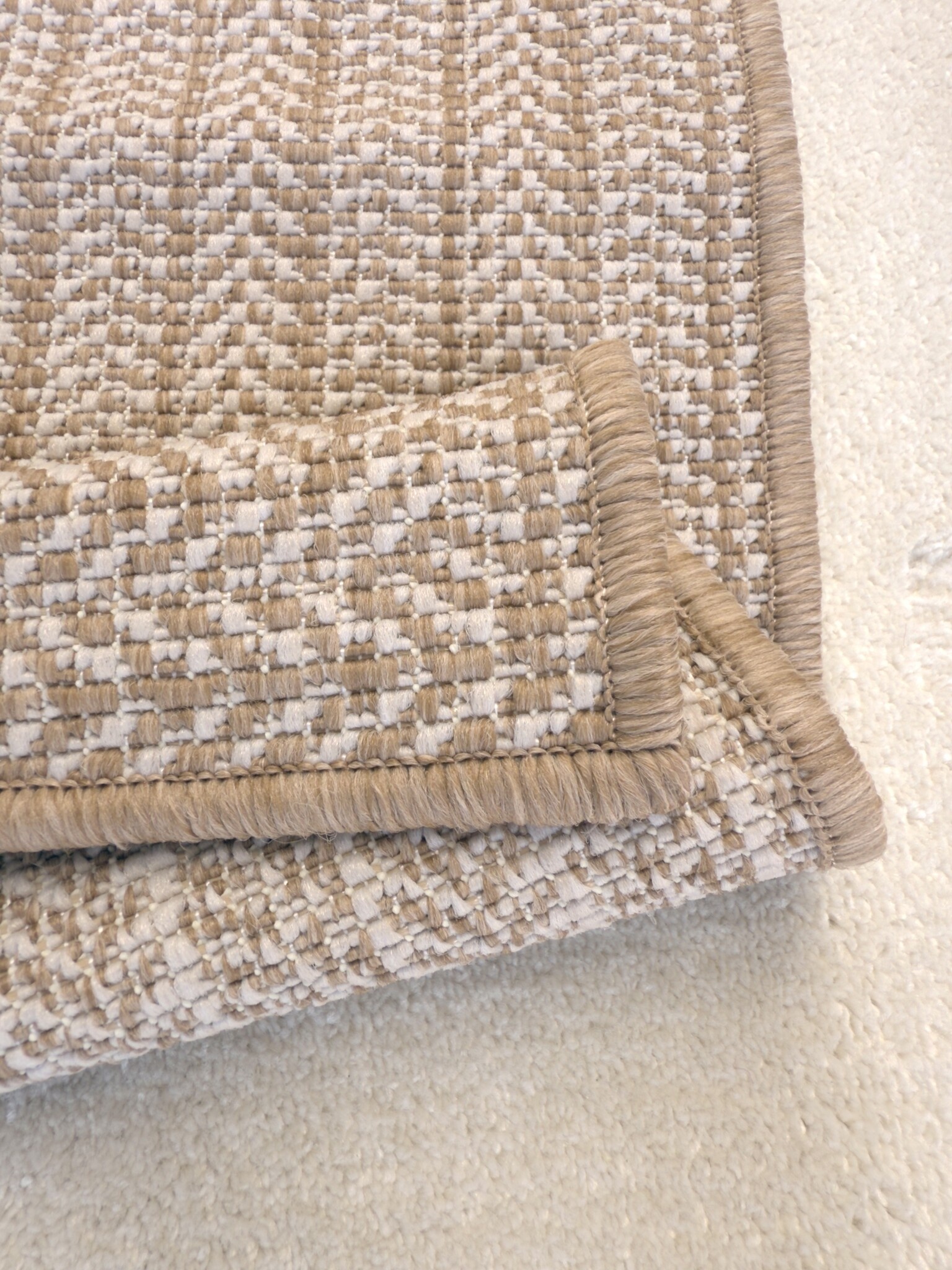 Brussels Vintage Buitenkleed – Vierkant - Indoor & Outdoor Vloerkleed – Tuinkleed, Balkonkleed – Jute Beige Wit