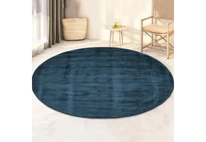 Outlet - Milan Königlich Viscose Vloerkleed Rond Laagpolig Donkerblauw