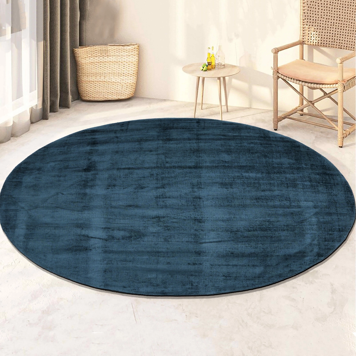 Outlet - Milan Königlich Viscose Vloerkleed Rond Laagpolig Donkerblauw