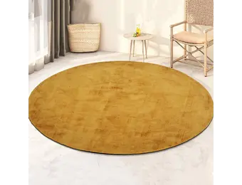 Outlet - Milan Königlich Viscose Vloerkleed Rond Laagpolig Mosterdgeel