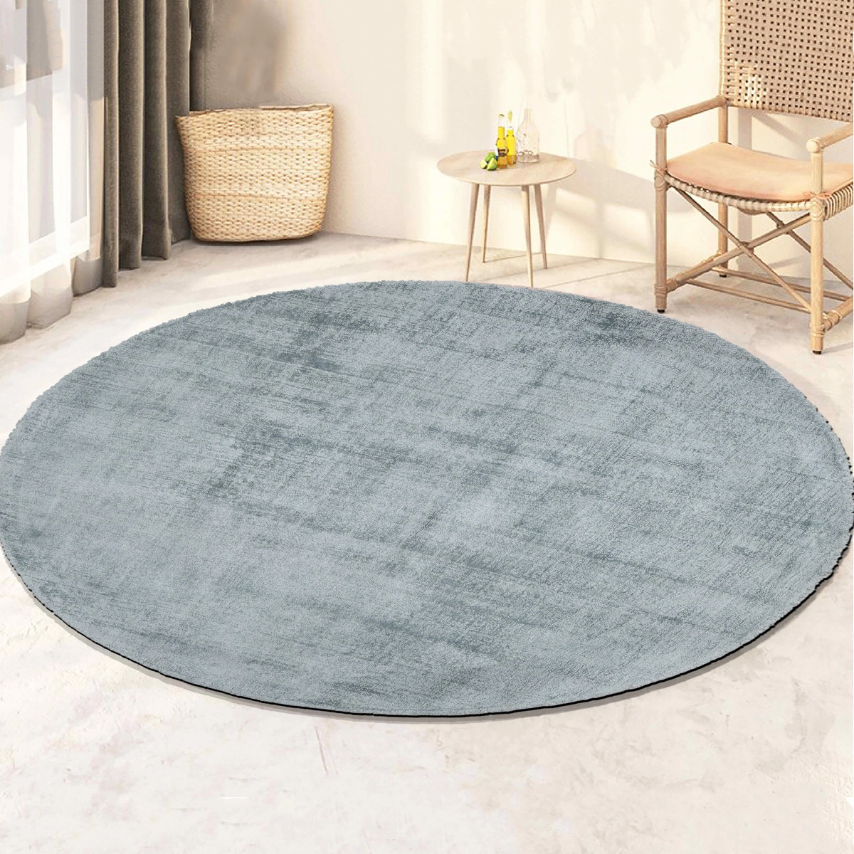 Outlet - Milan Königlich Viscose Vloerkleed Rond Laagpolig Blauw