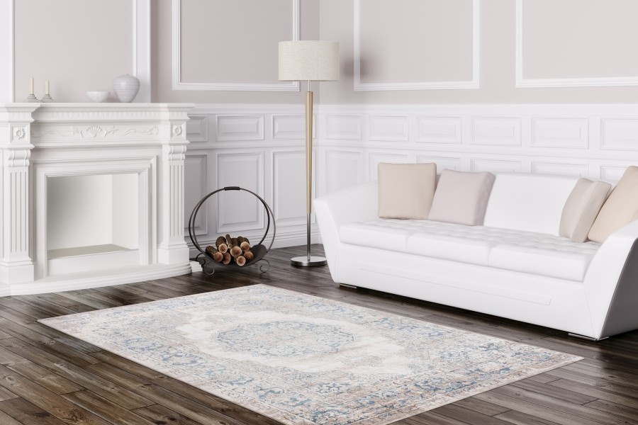Paris Antik - Designer Vloerkleed - Laagpolig, Luxe 3D Effect, Velours, Polyester - Blauw Beige