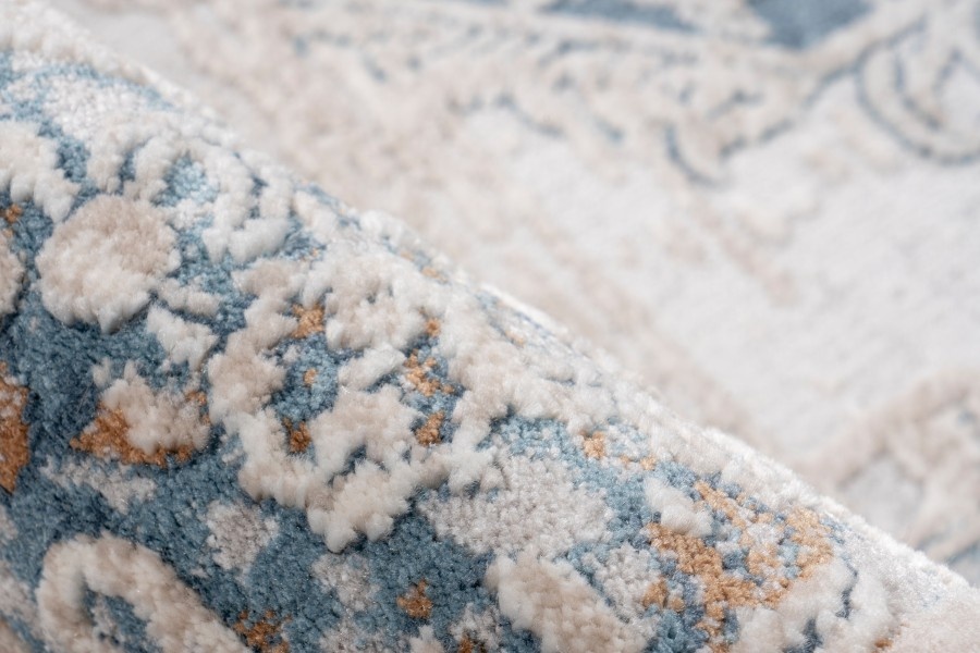 Paris Antik - Designer Vloerkleed - Laagpolig, Luxe 3D Effect, Velours, Polyester - Blauw Beige