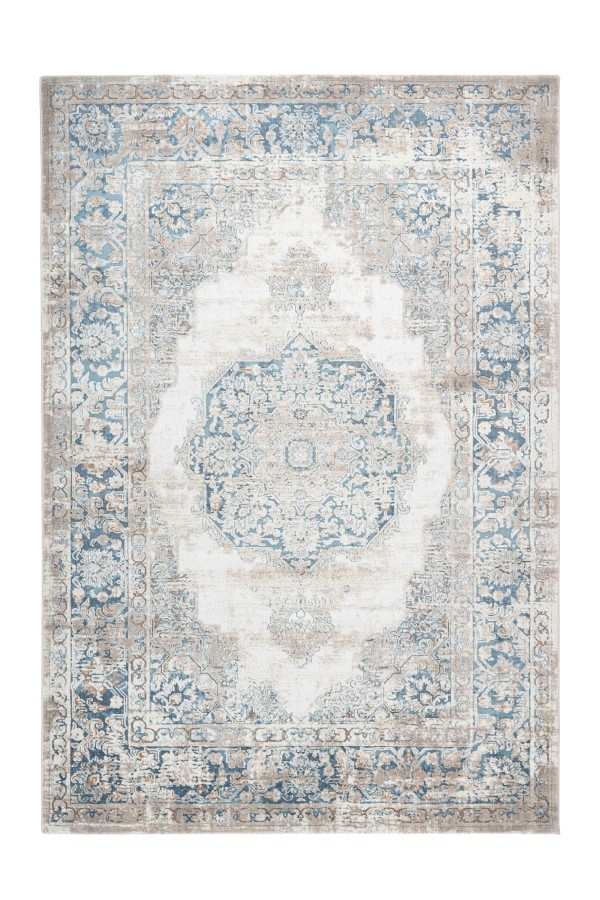 Paris Antik - Designer Vloerkleed - Laagpolig, Luxe 3D Effect, Velours, Polyester - Blauw Beige