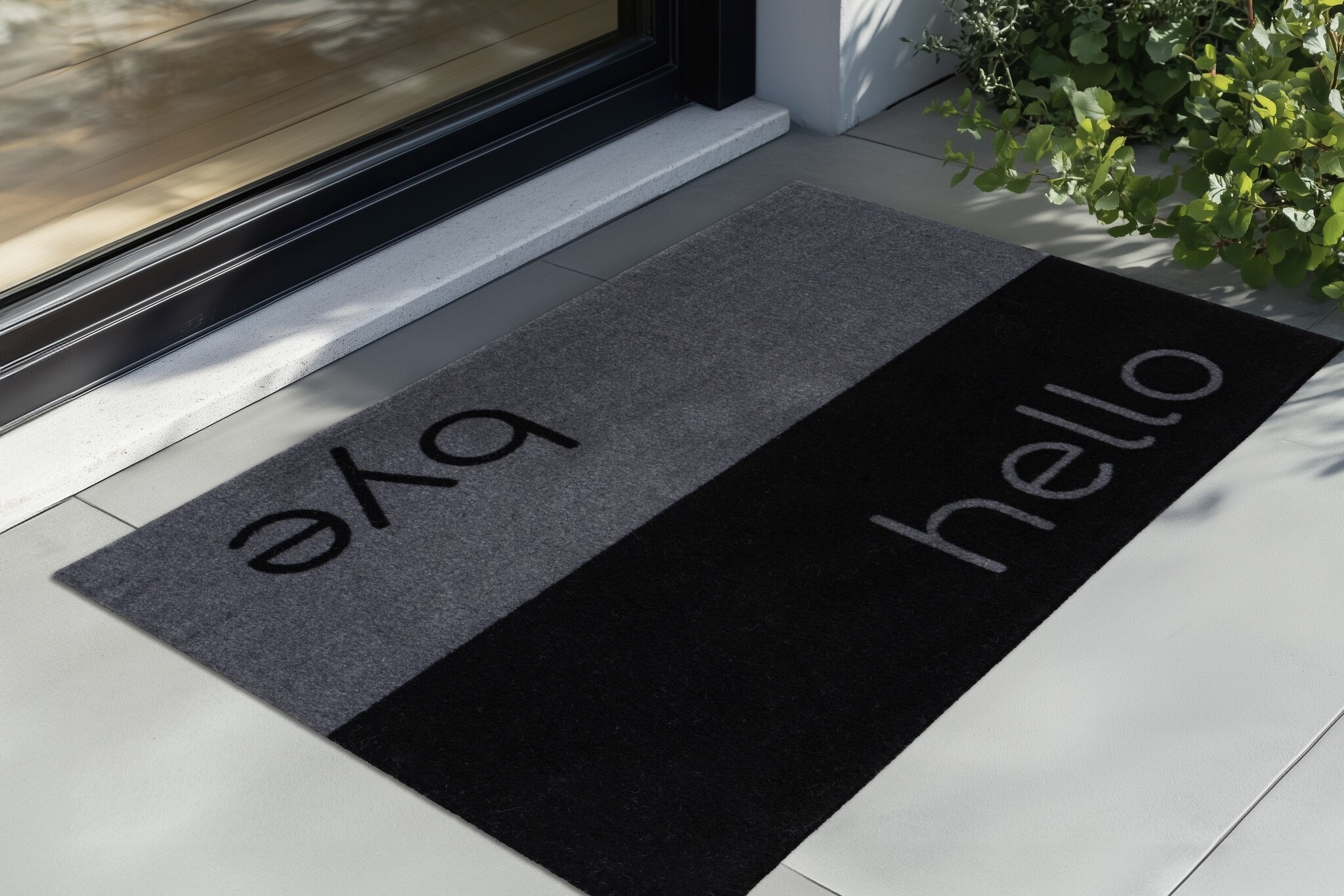 Wasbare Deurmat Binnen – Hello / Bye – Anti-slip & Absorberend, Voor Hal of Entree - Zwart