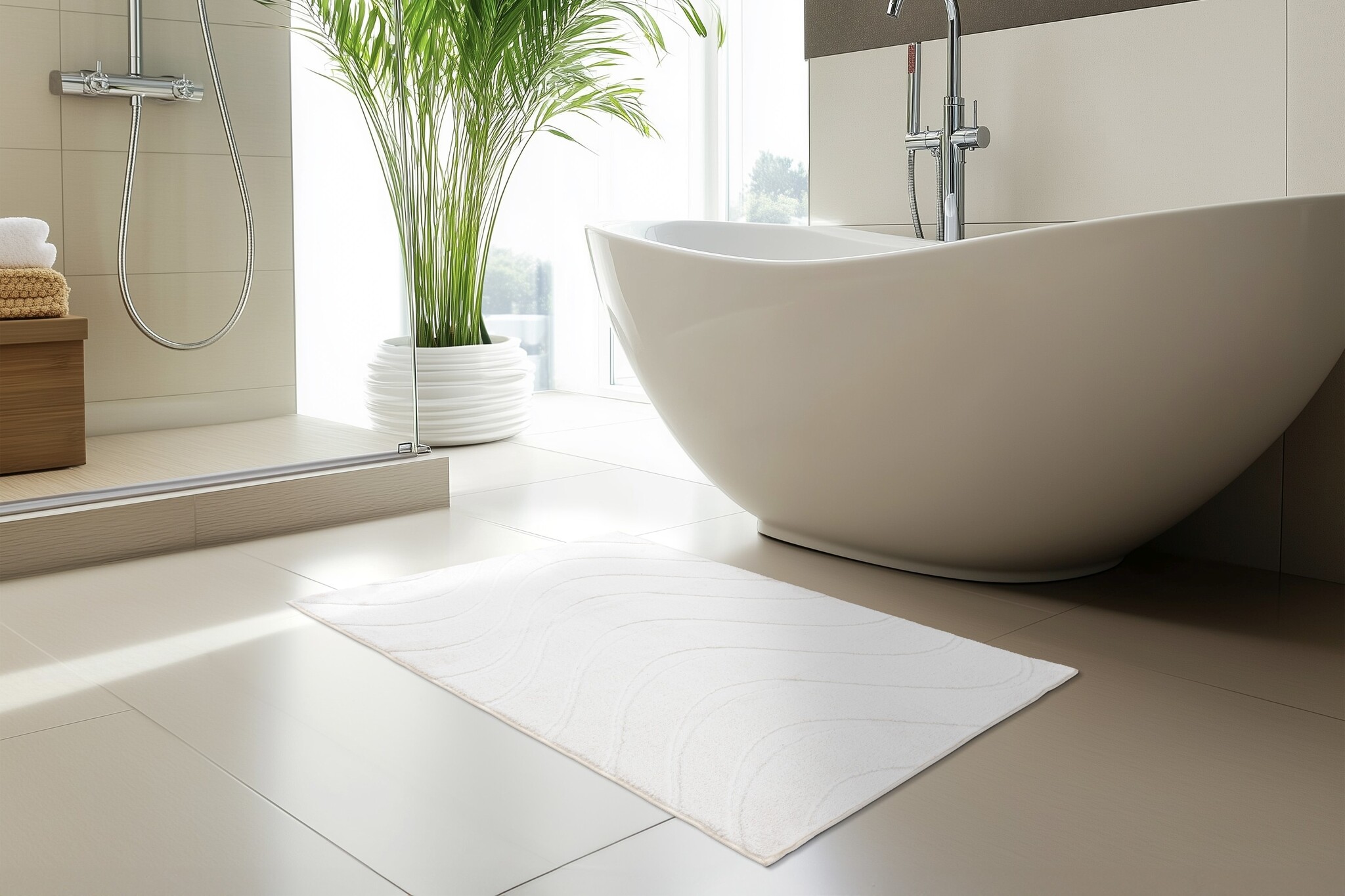 Lina Luxe Badmat – Fluffy - Hotelkwaliteit – Wasbaar & Anti-slip – 100% Polyester, Soft Touch – Wit