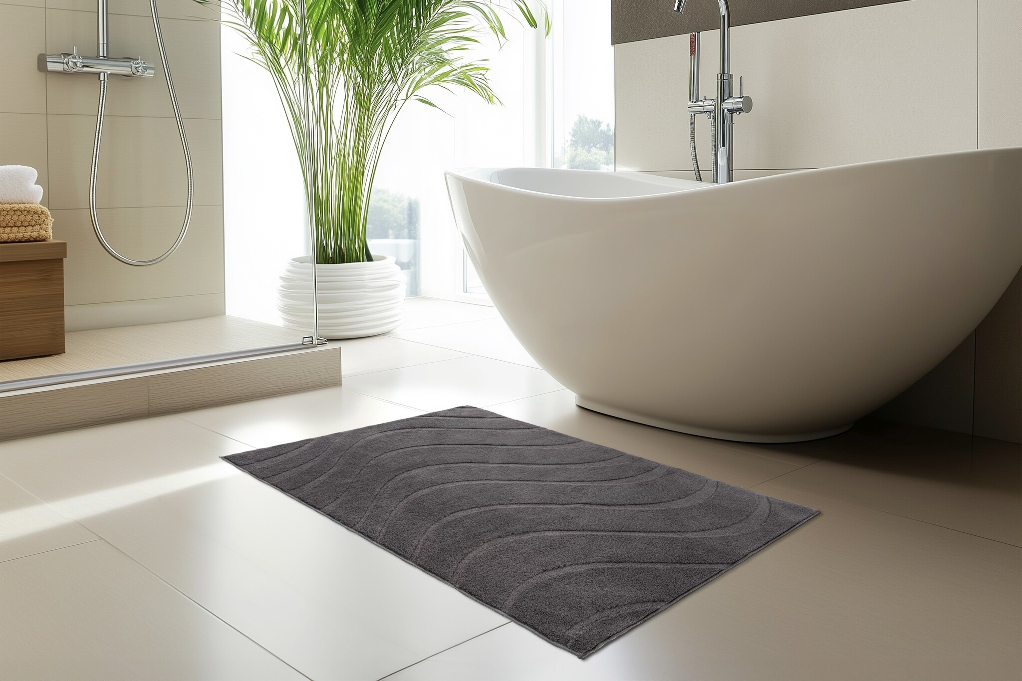 Lina Luxe Badmat – Fluffy - Hotelkwaliteit – Wasbaar & Anti-slip – 100% Polyester, Soft Touch – Grijs