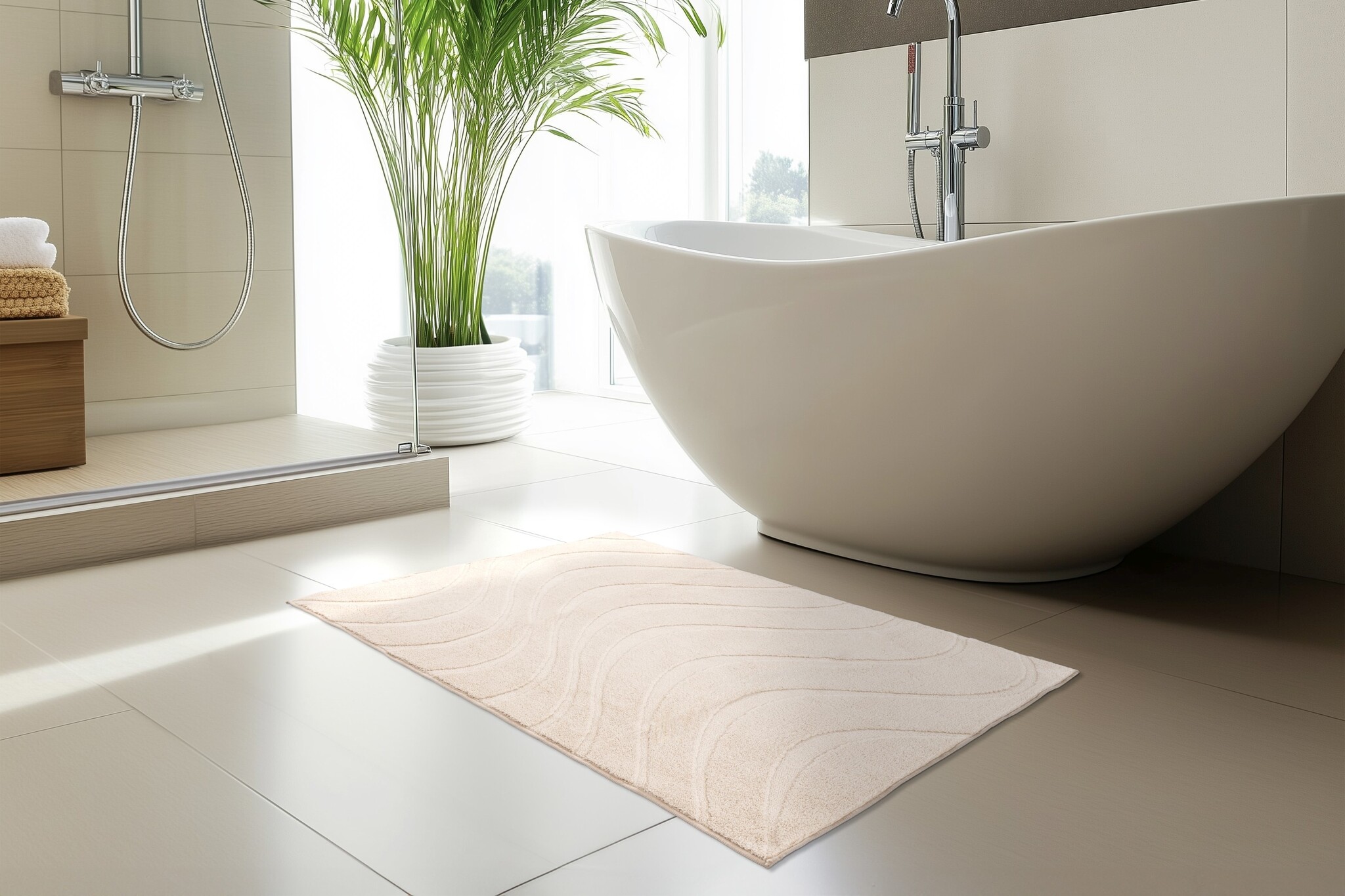 Lina Luxe Badmat – Fluffy - Hotelkwaliteit – Wasbaar & Anti-slip – 100% Polyester, Soft Touch – Beige