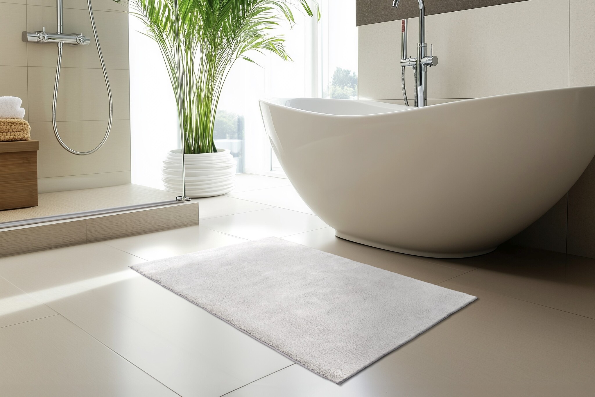 Luxe Badmat – Fluffy - Hotelkwaliteit – Wasbaar & Anti-slip – 100% Polyester, Soft Touch – Zilver