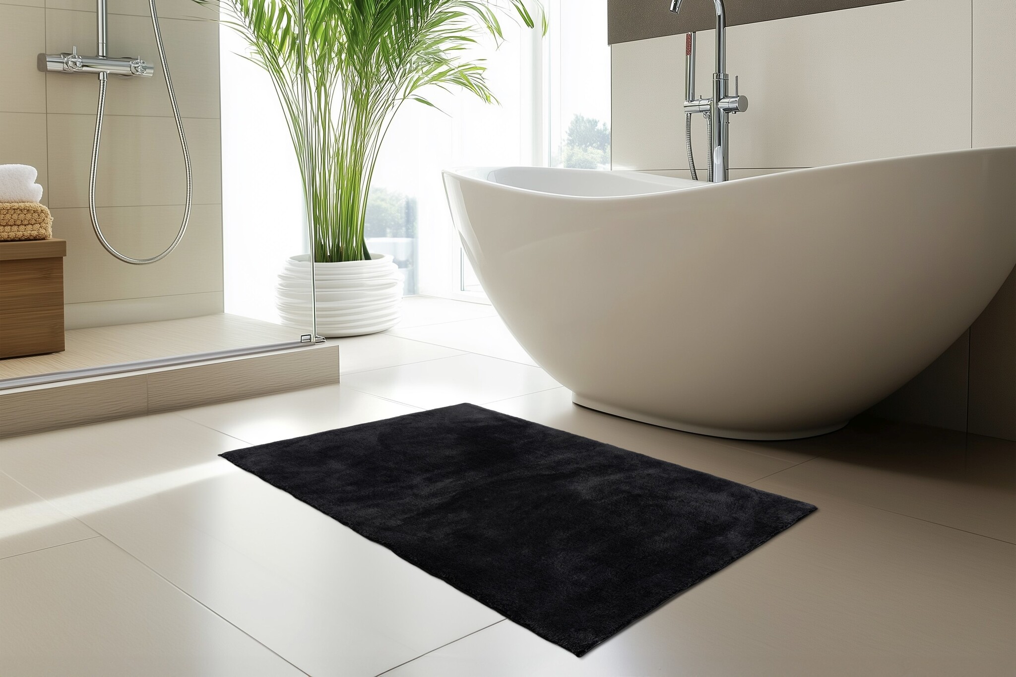 Luxe Badmat – Fluffy - Hotelkwaliteit – Wasbaar & Anti-slip – 100% Polyester, Soft Touch – Zwart