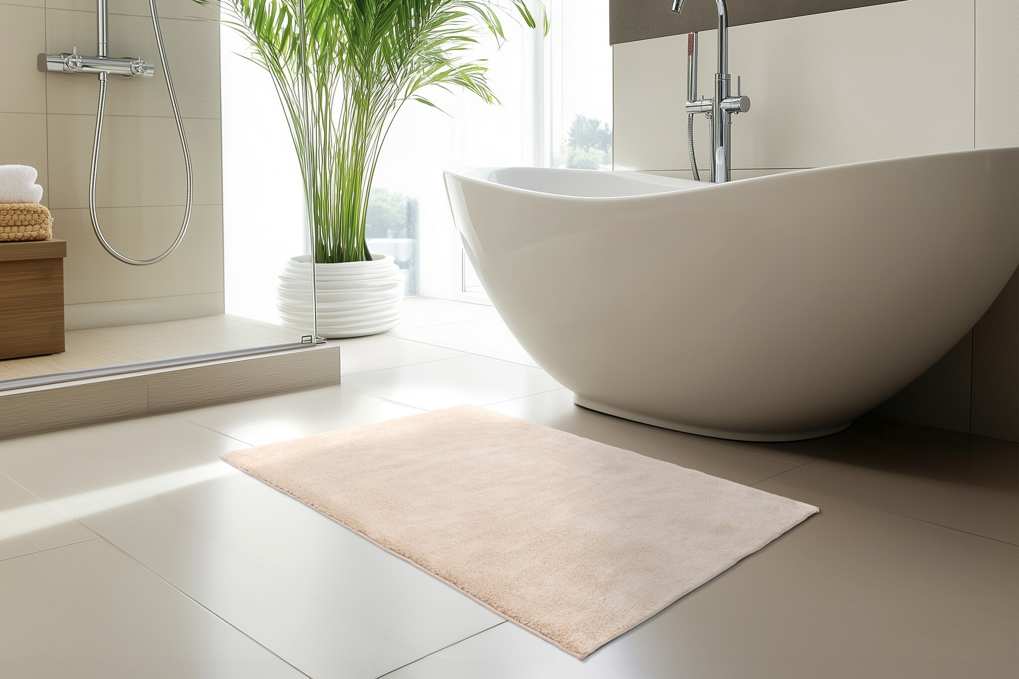Luxe Badmat – Fluffy - Hotelkwaliteit – Wasbaar & Anti-slip – 100% Polyester, Soft Touch – Beige