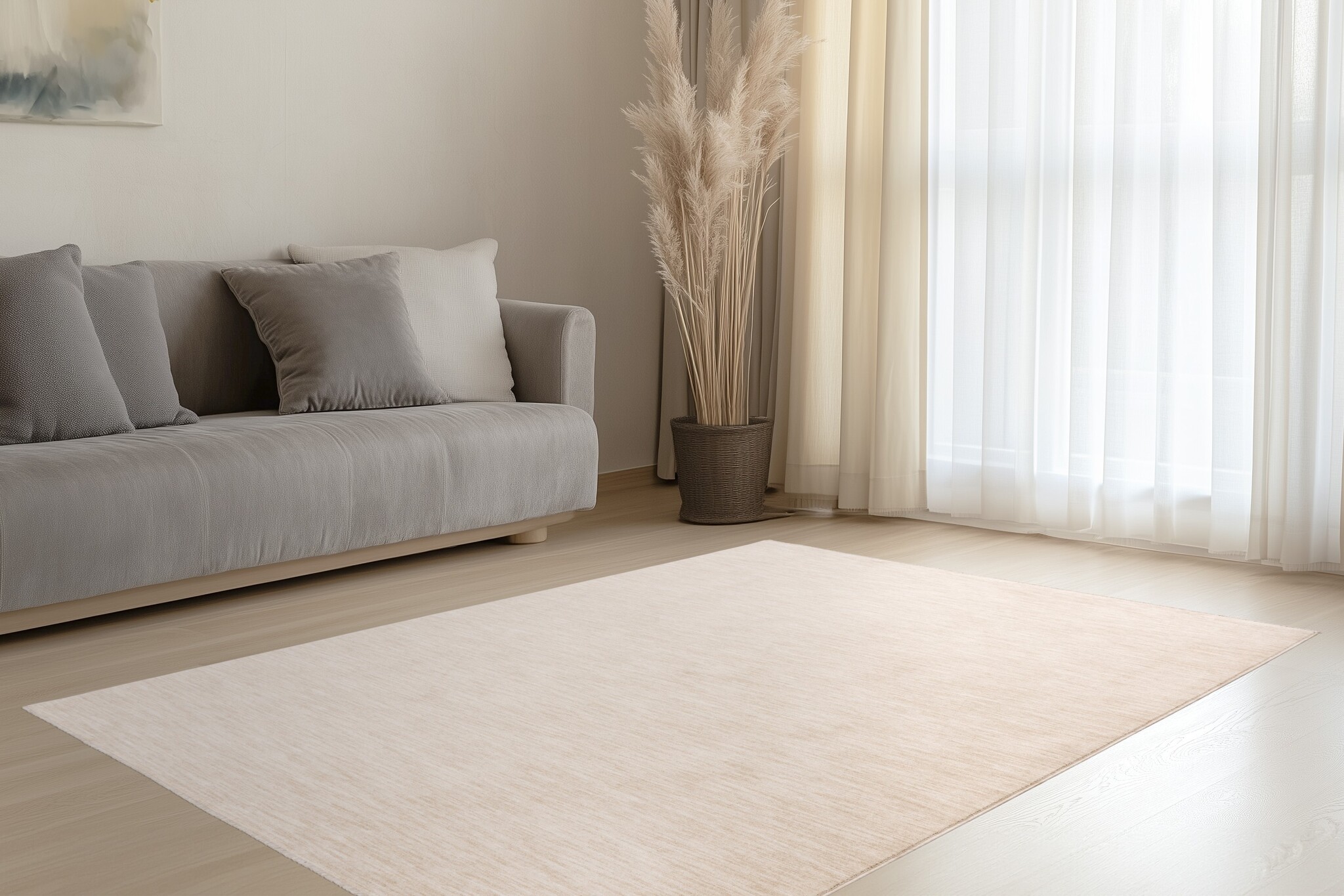 Pandora Soft - Uni Effen Vloerkleed - Laagpolig, 100% Polyester, Soft Touch, Franjes - Creme