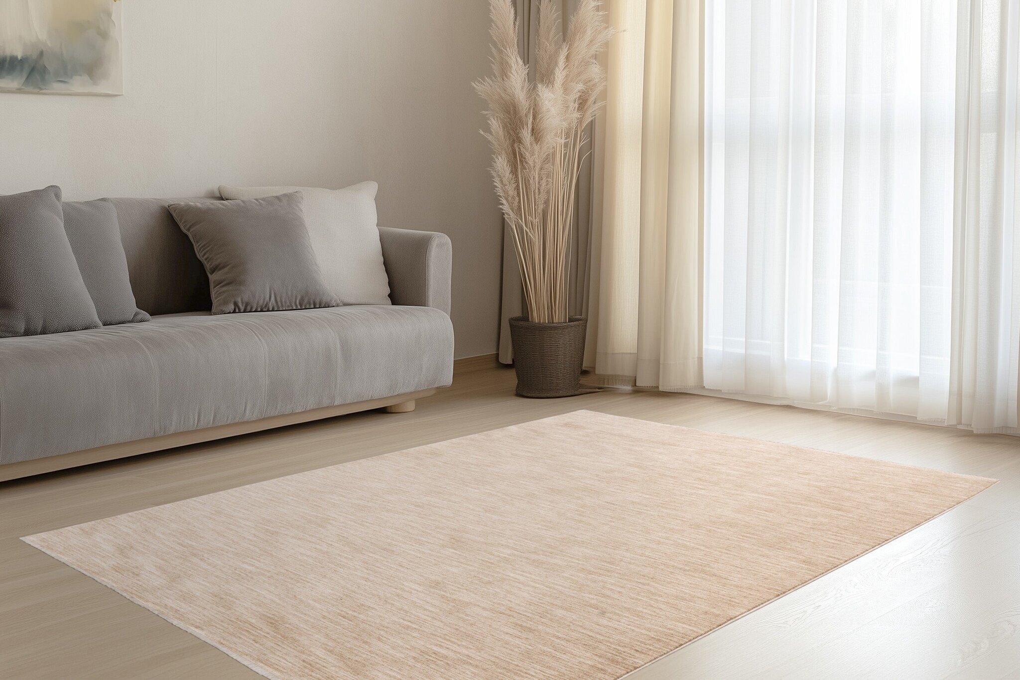 Pandora Soft - Uni Effen Vloerkleed - Laagpolig, 100% Polyester, Soft Touch, Franjes - Beige