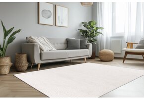 Lotus Home - Uni Modern Vloerkleed - 100% Polyester, Laagpolig, 3D Effect - Creme