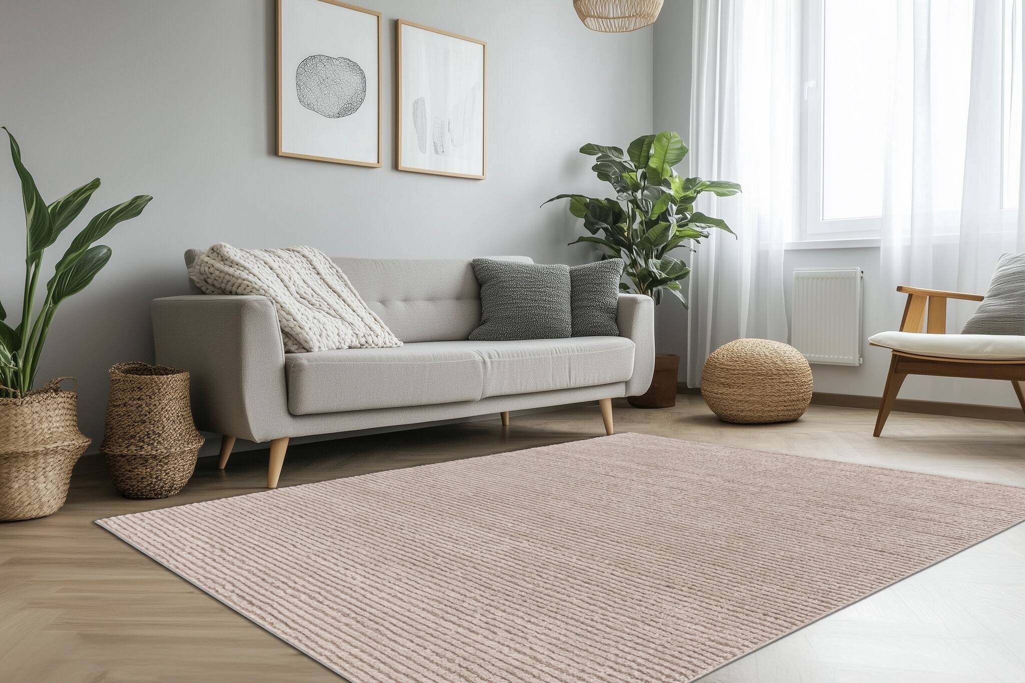 Lotus Home - Uni Modern Vloerkleed - 100% Polyester, Laagpolig, 3D Effect - Beige
