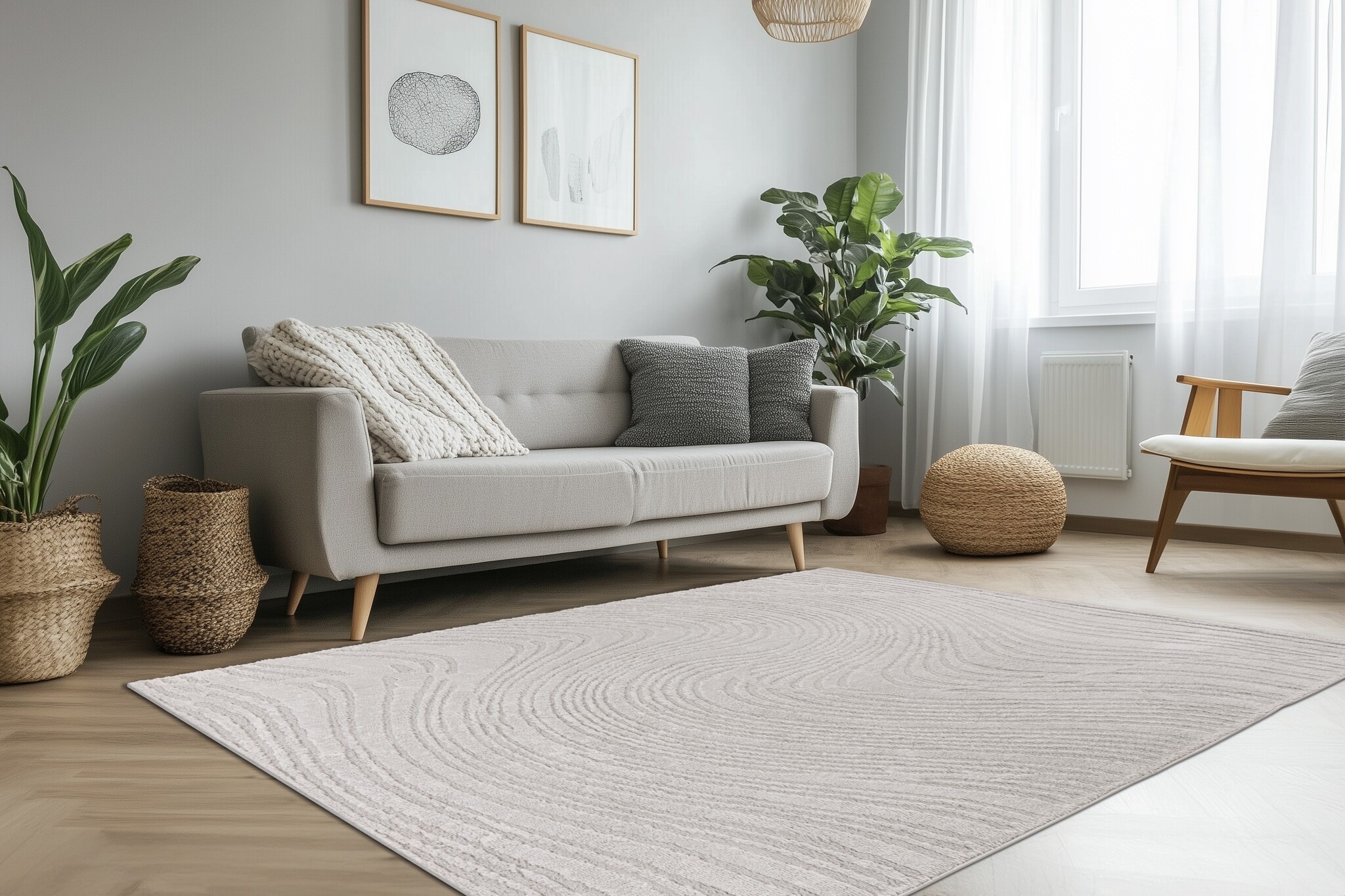 Lotus Home - Abstract Modern Vloerkleed - 100% Polyester, Laagpolig, 3D Effect - Zilver Grijs