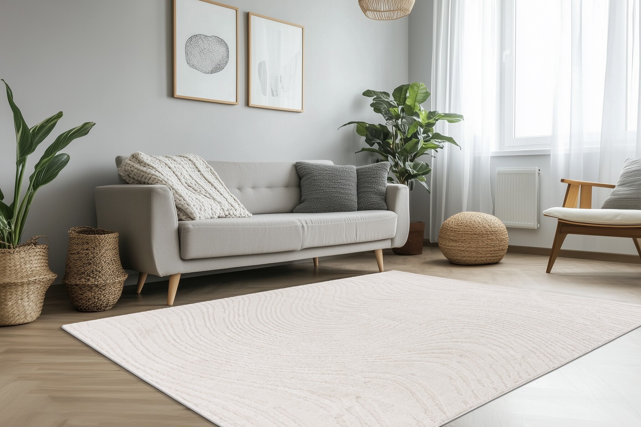 Lotus Home - Abstract Modern Vloerkleed - 100% Polyester, Laagpolig, 3D Effect - Creme