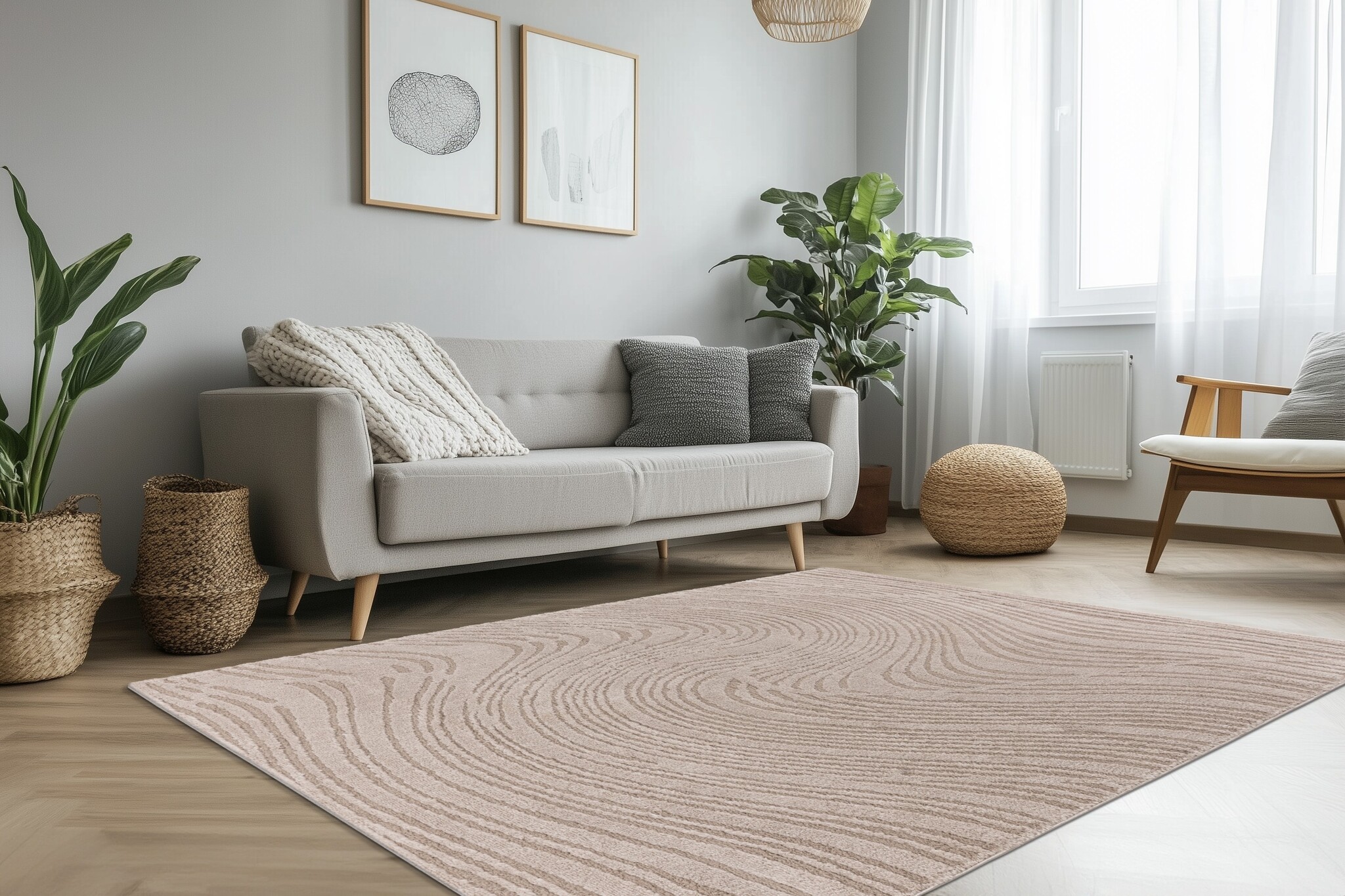 Lotus Home - Abstract Modern Vloerkleed - 100% Polyester, Laagpolig, 3D Effect - Beige