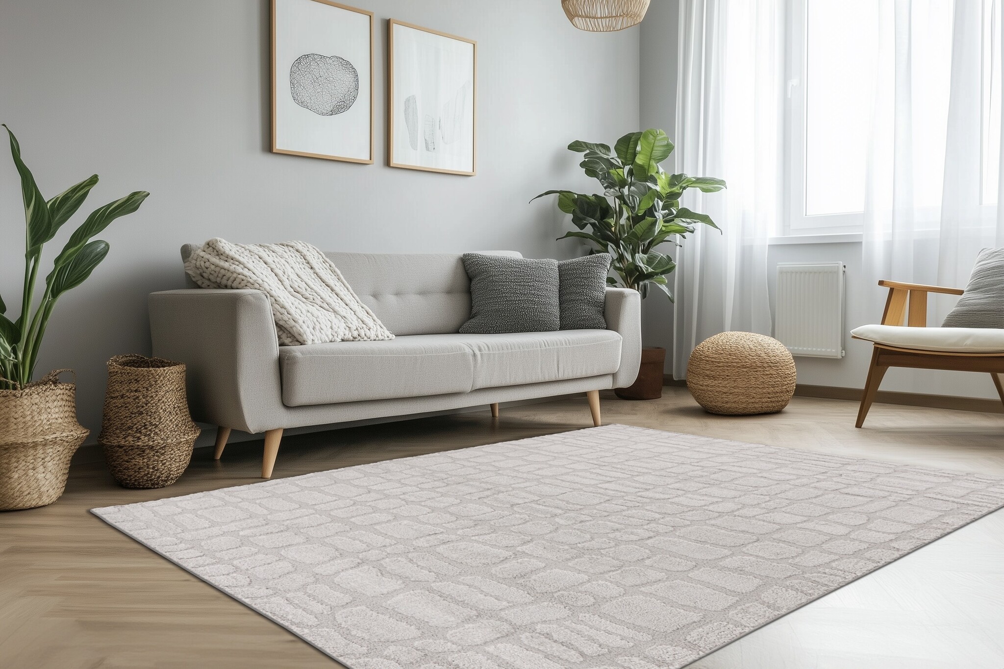 Lotus Home - Modern Vloerkleed - 100% Polyester, Laagpolig, 3D Effect - Zilver Grijs